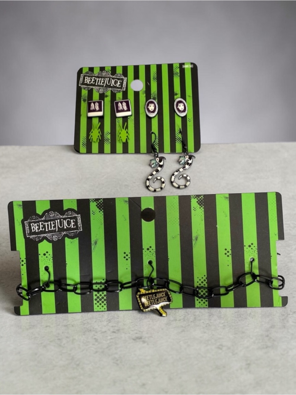 Beetlejuice Chain with Charm Choker with Matching Earrings Set